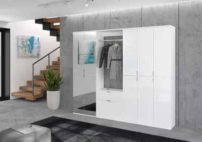 Produktbild von Projekt X Kompaktgarderobe mit Spiegelschrank, 213 x 193 cm, Weiß / Weiß Hochglanz