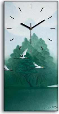 Produktbild von Dekor Leinwand Uhr Wandbilder 30x60 Chinesische Malerei von Vogelkräne - schwarze Hände