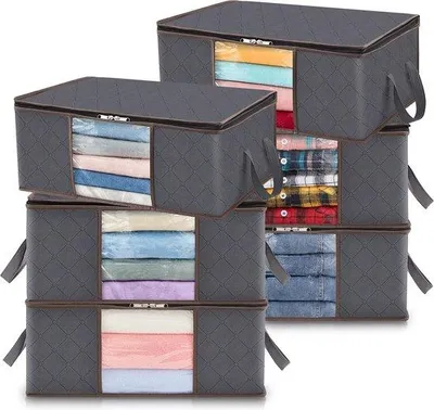 Produktbild von Famanu Aufbewahrungstasche für Kleidung - Organizer mit verstärktem Handgriff - Robustes Material und Sichtfenster für Pullover und Jacken - 6 Stück