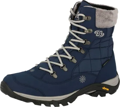 A single blue winter boot is shown against a white background.
