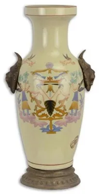 Immagine prodotto di Casa Padrino Vaso decorativo in stile liberty color crema / multicolore H. 38,7 cm - Vaso rotondo in porcellana - Accessori decorativi barocchi e liberty