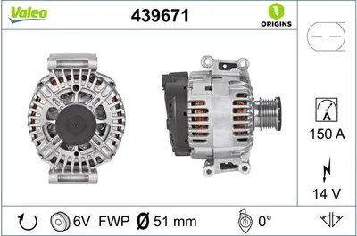 Immagine prodotto di Alternatore 14 V 150 A Ø 50 mm VALEO per, tra gli altri, Mercedes-Benz Classe C