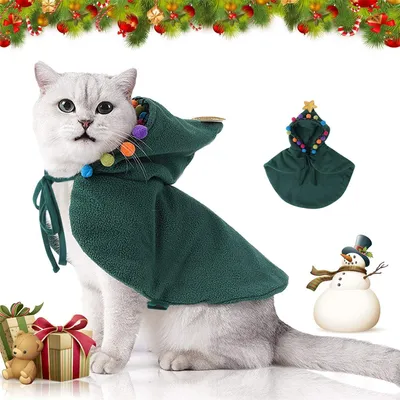 Produktbild von Weihnachtskatzenkleidung, Weihnachtsgewand für Hunde, Schal für Katzen und Hunde, Tier-Weihnachtskostüm, Tannenbaum-Outfit