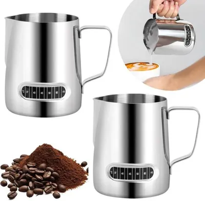 Productafbeelding van Azomor® Set van 2 roestvrijstalen melkopschuimmokken met temperatuurregeling, geschikt voor baristas