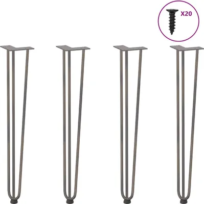 Image de Pieds en épingle à cheveux pour consoles, lot de 4, acier naturel, 72 cm, acier massif