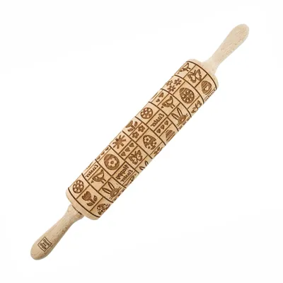 Obrázok produktu pre MoodForWood Drevený valček, gravírovaný, 43 cm, s rukoväťami, ideálny na pečenie - veľkonočný vzor
