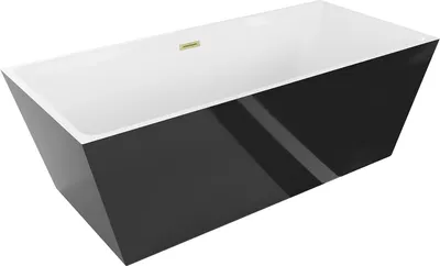 Produktbild von Mexen Lita freistehende Badewanne 170 x 75 cm, weiß/schwarz, Überlauf gold gebürstet - 52121707575-55
