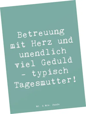 Produktbild von Mr. & Mrs. Panda Postkarte Spruch Tagesmutter Liebe - Meeresbrise - Geschenk, liebevolle Betreuung, Ansichtskarte, Postkarten, Herz, Tagesmütter, Fotokarte, Berufsliebe