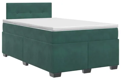 Imagen del producto de Cama con somier y colchón, color verde oscuro, 120 x 190 cm, tapizada en terciopelo