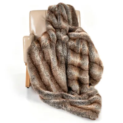 A faux fur blanket draped over a chair.