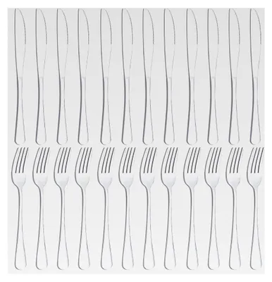 Produktbild von 24 Stück Messer- und Gabelsets, Besteckset für 12 Personen, 12 Gabeln und 12 Tafelmesser, spülmaschinenfest, hochglanzpoliert