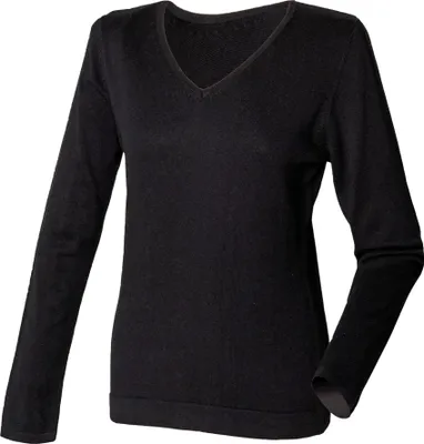 Produktbild von Henbury Damen Feinstrick-Pullover mit V-Ausschnitt RW660 (XL) (Schwarz)