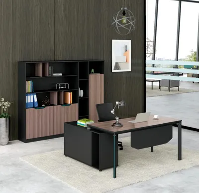 Immagine prodotto di Gruppo tavolo angolare armadio ufficio mobili da ufficio tavolo da lavoro nero legno ufficio