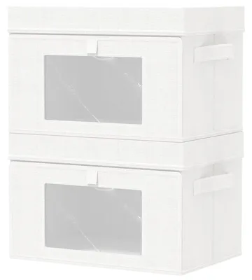Image de Boîtes de rangement avec fenêtre transparente - 2 pièces, pliables, blanches
