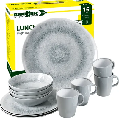 Produktbild von BRUNNER Camping Geschirr Set 4 Personen | Anti-Slip | Lunch Box PEARL, 16-tlg.