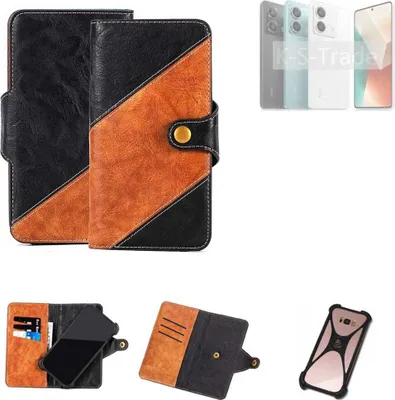 Produktbild von K-S-Trade Handyhülle Schutzhülle Bookstyle Case Wallet-Case kompatibel mit Xiaomi Redmi Note 13 5G Handy Cover Bumper Klapphülle schwarz hellbraun