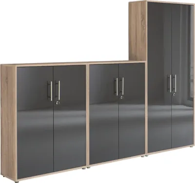 Produktbild von Aktenschrank TABOR 53 in Eiche Sonoma / anthrazit Hochglanz, Schrankwand, Büroschrank, abschließbar, Metallgriffe