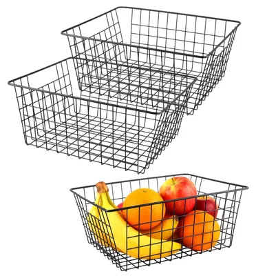 Zdjęcie produktu dla Kosze metalowe, czarne, 36 x 29 x 15,5 cm, zestaw 3 sztuk, kosze do przechowywania do kuchni