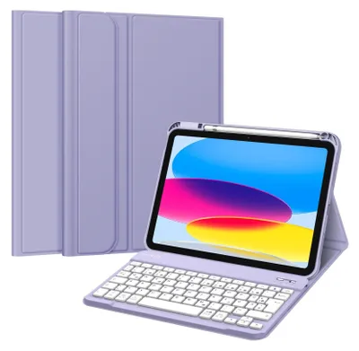 Produktbild von Fintie Tastatur Hülle für iPad 11.Generation 11" 2025, iPad 10. Generation 2022 10.9", Schutzhülle mit TPU Rückschale,Pencil Halter und magnetisch abnehmbarer Tastatur mit QWERTZ Layout,Pastellviolett