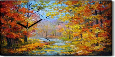 Produktbild von Wohnzimmer-Bild Leinwand Uhr Geräuschlos 60x30 Ölgemälde Wald Bäume Herbst Kunst - schwarze Hände