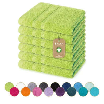 Produktbild von Lavea® Seiftuch 6er Set 30x30 cm, Waschlappen, 100% Baumwolle, Gästehandtücher, saugstark, waschbar, strapazierfähig, Frottierserie Bali - Apfelgrün