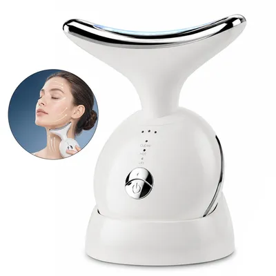 Produktbild von EMS Gesichtsmassagegerät mit LED Lichttherapie, Gesichtslifting Gerät für Gesicht & Hals, 7 Farben, Vibrationsmassage, USB wiederaufladbar