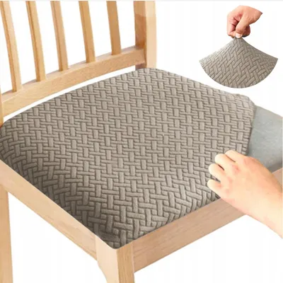 Produktbild von Stretch Sitzbezug für Stühle - 40 x 40 cm - Graubeiger Jacquard - Stuhlkissenbezug - Stuhlbezug für Sitzfläche