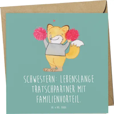 Produktbild von Mr. & Mrs. Panda Grußkarte Schwestern Tratschpartner - Meeresbrise - Geschenk, anlasskarte, Glückwunschkarte, Klappkarte, doppelkarte, Spaß, Schwester, Vertrautheit
