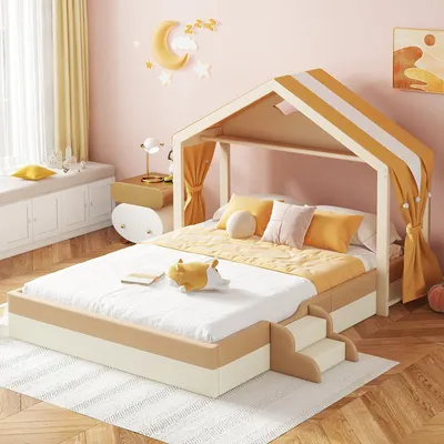 Produktbild von Polsterbett mit Lattenrost, Rausfallschutz und Schubladen, 90x200 cm, Einzelbett, Kinderbett, Samt
