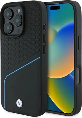 Obrázok produktu pre Etui Bmw Podpis Kožené Textúrované & Line Magsafe Na Iphone 16 Pro - Čierne