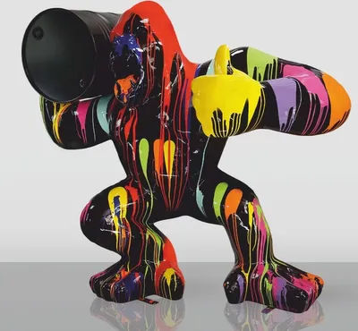 Produktbild von Casa Padrino XXL Deko Skulptur Gorilla mit Fass Schwarz / Bunt H. 190 cm - Große Garten Figur