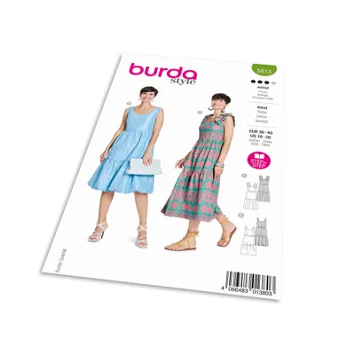 Productafbeelding van Burda patroon 5813 - Jurk met spaghettibandjes en ruches, wijde jurk