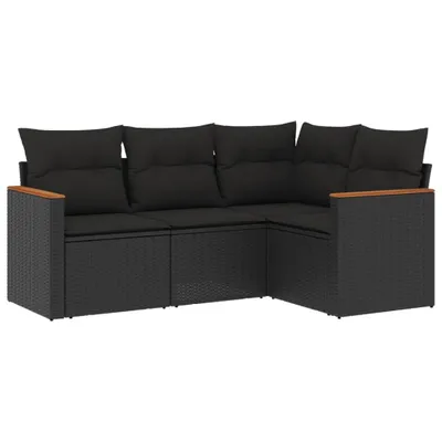 Produktbild von vidaXL 4-tlg. Garten-Sofagarnitur mit Kissen Schwarz Poly Rattan