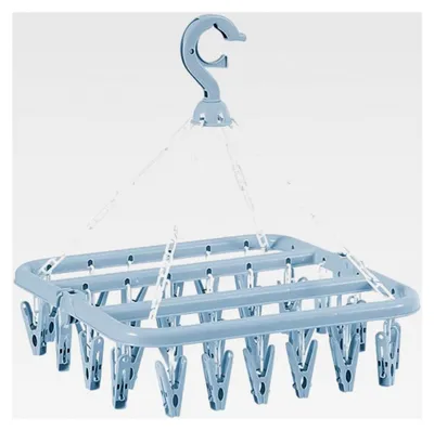 Produktbild von Zusammenklappbarer Wäscheständer mit 32 Clips, Sockenaufhänger zum Aufhängen (Blau)