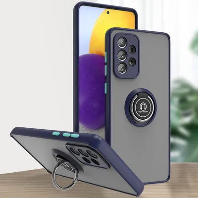 Produktbild von Samsung A73 5G Hülle, Ring Halter Ständer Matte Transluzent TPU Rahmen Stoßfest Schutzhülle für Samsung Galaxy A73 5G Blau
