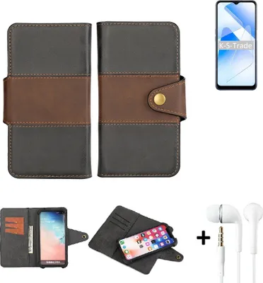 Produktbild von K-S-Trade Handyhülle Schutzhülle Bookstyle Wallet-Case kompatibel mit Oppo A53s 5G + earphones Bumper rundumschutz schwarz-braun 1x