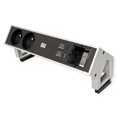 Obrázek produktu pro BACHMANN Systém DESK 2, 2x zásuvka CZ, zdroj 22W (USB A+C), 1x volné, stříbrný (902.923) (19.07.0143)