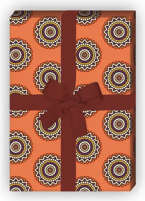 Produktbild von Farbenfrohes ethno Geschenkpapier Set, Dekorpapier mit Kreisen, orange - G8772, 32 x 48cm