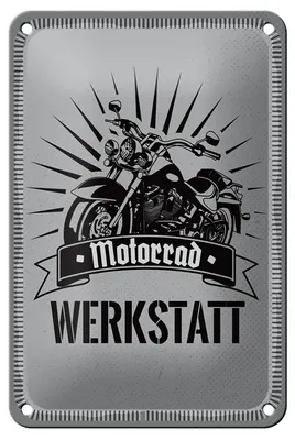 Produktbild von Blechschild Hinweis 12x18cm Motorrad Werkstatt blaues Dekoration