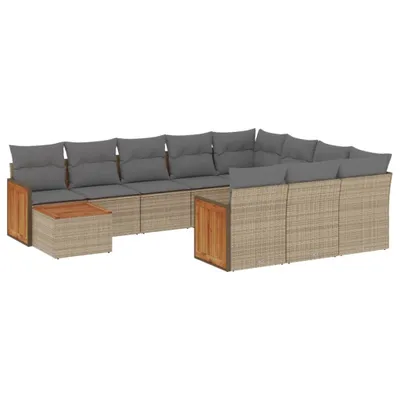 Produktbild von 11-tlg. Garten-Sofagarnitur mit Kissen Beige Poly Rattan