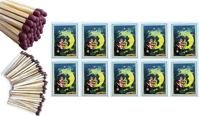 Produktbild von 10er Set Streichhölzer Mond / Kinder Retro Motive Zigarrenstreichhölzer Zündhölzer