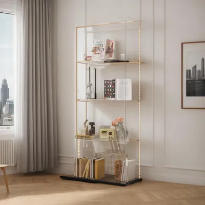 Image de Vitrine en verre INONEFT avec éclairage LED, design moderne, double porte, armoire vitrine à 4 étagères pour salon, chambre, bureau, pour exposer des objets de valeur, dimensions : 163 x 80,6 x 36,5 cm, couleur noire