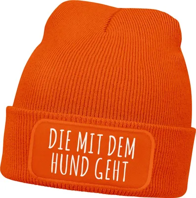 Produktbild von Damen Beanie Geschenk für Hundeliebhaberinnen Strickmütze mit Spruch Aufdruck Lustig Die mit dem Hund geht Hundebesitzer Moonworks®