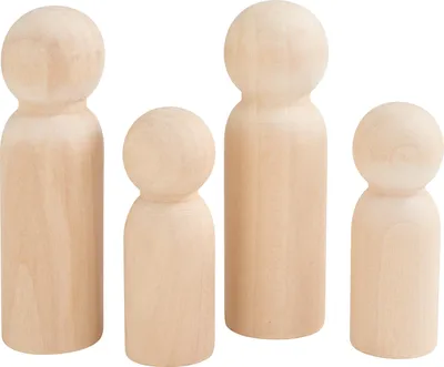 Produktbild von Unbemalte Holzfiguren 4er Set zum Basteln, Höhe 6,5-9 cm, Durchmesser 2,2-2,7 cm
