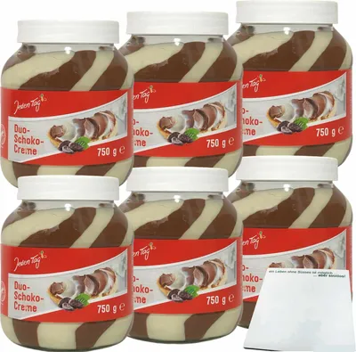 Produktbild von Jeden Tag Duo-Schoko-Creme Süßer Brotaufstrich 6er Pack (6x750g Glas) + usy Block