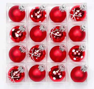 Produktbild von Inge-Glas Weihnachtskugeln Merry Red | Ø 3 cm | 16 Stück | Glas | Rot mit weißem Dekor | Mini-Christbaumkugeln für festliche Dekoration