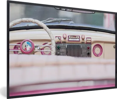 Produktbild von MuchoWow® MuchoWow® Gerahmtes Poster Auto - Retro - Rosa 90x60 cm - Poster mit zchwarzem Bilderrahmen - Fotorahmen - Foto-Plakat