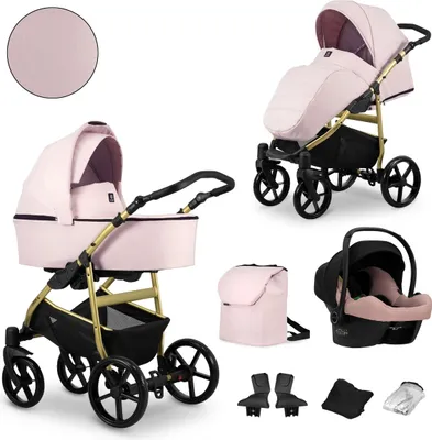 Produktbild von Kunert MATA 3in1 Kinderwagen in Rosa mit Goldrahmen – sicherer und komfortabler Allrounder für dein Baby