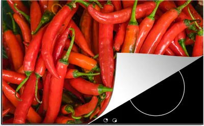 Produktbild von KitchenYeah© Herdabdeckplatte Ein Haufen roter Chilischoten , 76x51cm, Küche Deko, Glaskeramikkochfeld Herdabdeckung, Abdeckplatte fùr Kochfeld