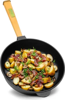 Produktbild von Ø28cm Pfanne aus Gusseisen mit Holzgriff abschraubbar 55mm hoch Gusseisenpfanne Bratpfanne Steakpfannen Cast Iron Pan Feuerpfanne geeignet für Gasgrill Backofen Feuerstelle alle Herdarten Induktion